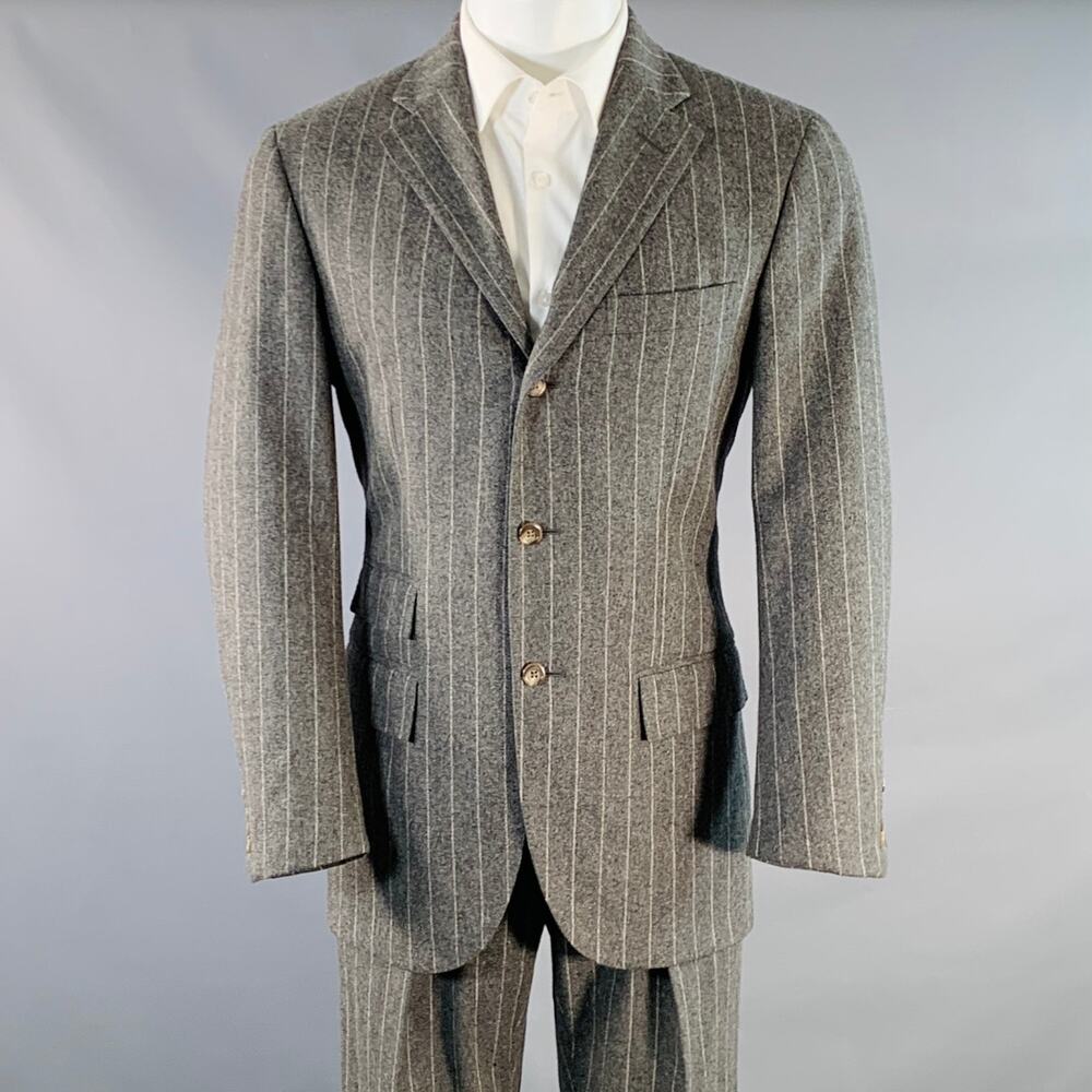 POLO by RALPH LAUREN Size 38 Regular Grey White Chalkstripe Notch Lapel Suit